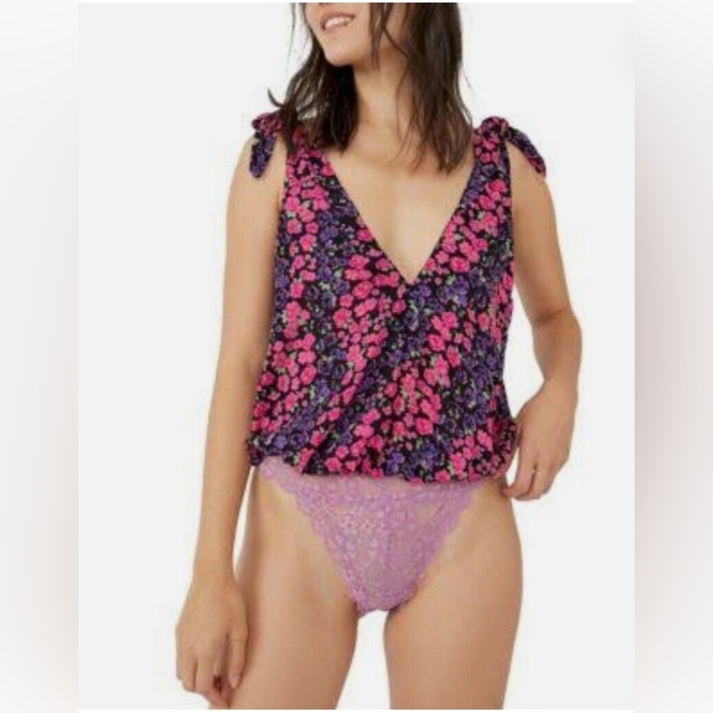 NEW Free People Intimately Bare It All Tie Shoulder V Neck Tank Bodysuit Size XS
